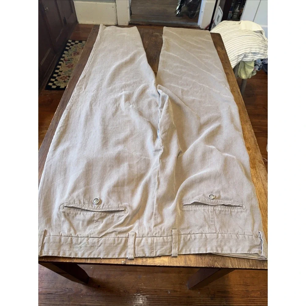TOMMY BAHAMA Pants Mens 40x30 Brown Silk Bamboo Herringbone Pleated Trousers